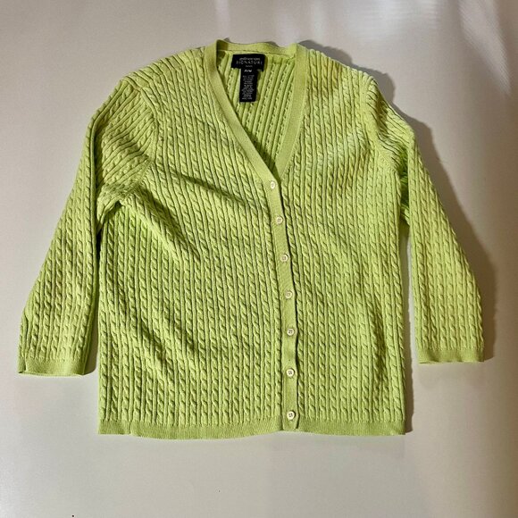 WomensJones New York Signature Pettite Mint Green button up cotton blend sweater - Picture 1 of 6